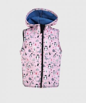 Softshell And Polar Fleece Hooded Vest Arctic Animals Pink