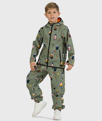 SET - Waterproof Softshell Pants And Hoodie Raccoon And Badger